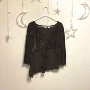 Cato Y2K Asymmetrical Brown Ruffle Tie Shirt